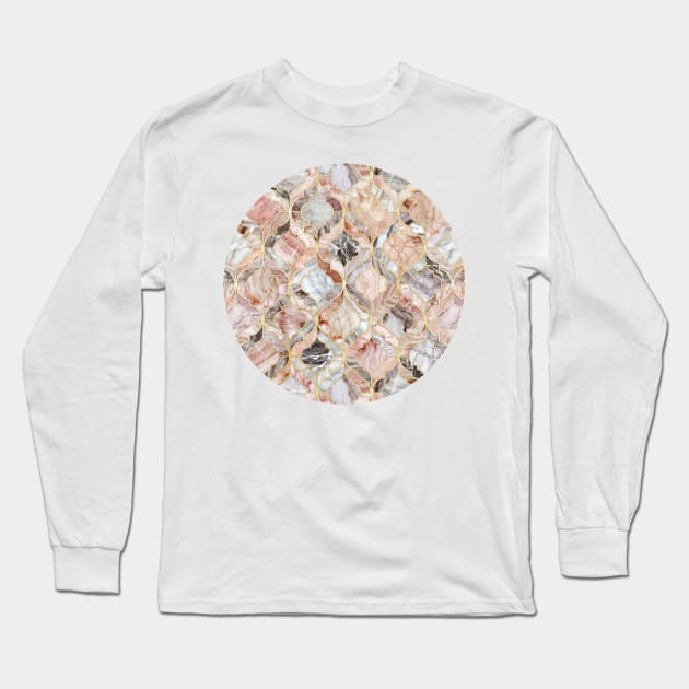 Rose Marble Moroccan Tile Pattern Long Sleeve T-Shirt by micklyn